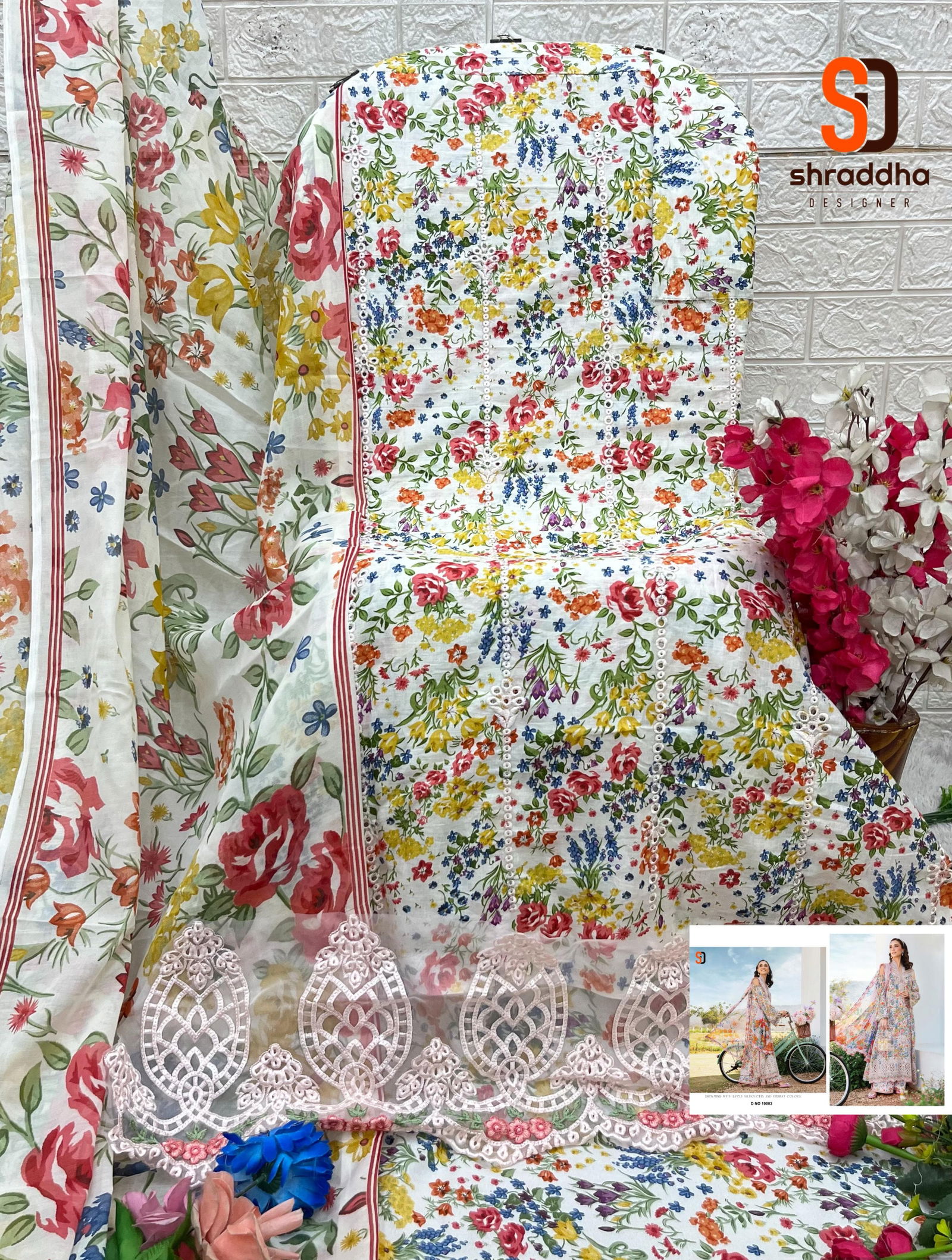 Maria B Chikankari Vol 19 By Shraddha Cotton Dupatta Dress Material Orders In India